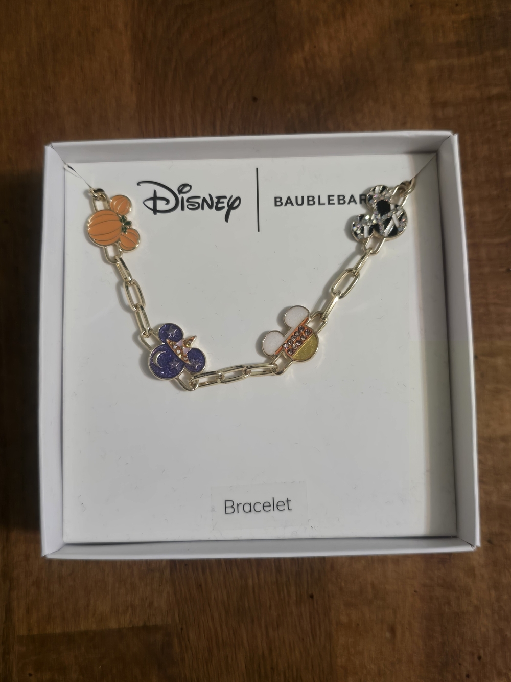 Disney x BaubleBar Gold Link Bracelet with Multicolor Enamel Mickey Charms